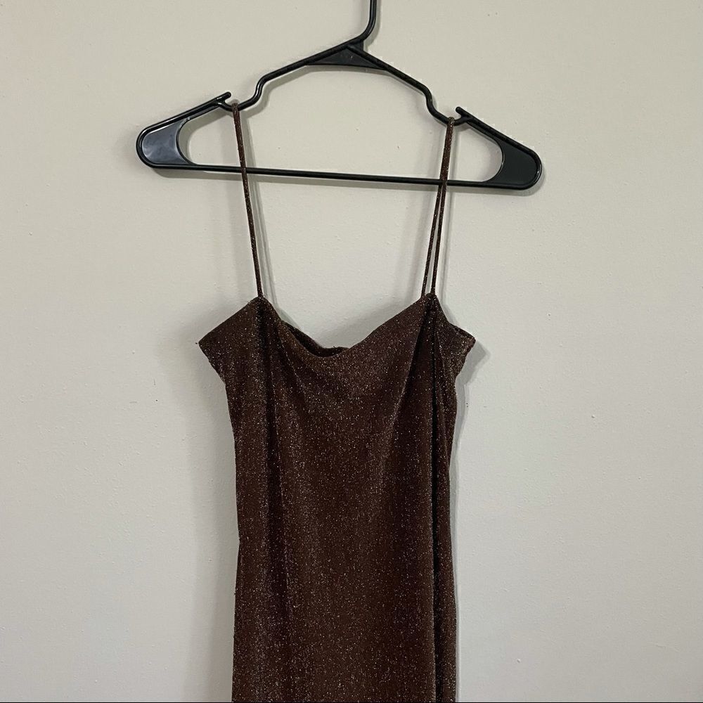 PIA Vintage Brown metallic gold bronze hi-lo dress - Picture 15 of 16